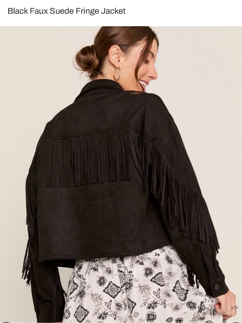 Francesca's Collections Black Faux Suede Fringe Jacket - Picture 3 of 6